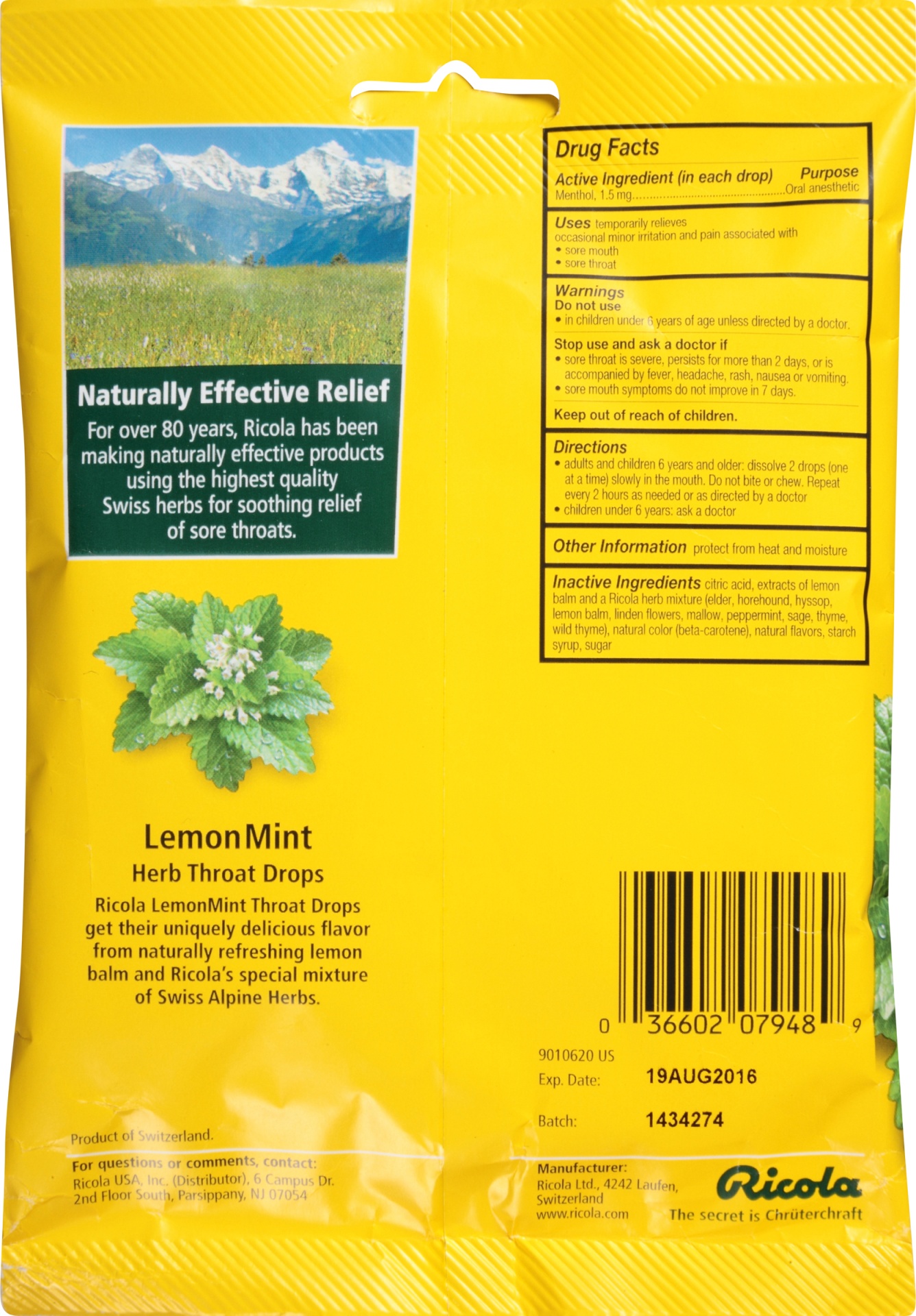 slide 4 of 5, Ricola Herb Throat Drops Natural Lemonmint, 24 ct