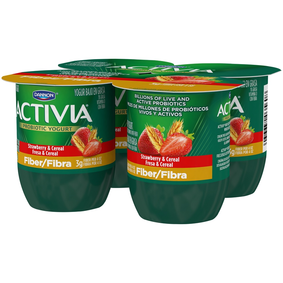 Activia Yogurt, Lowfat, Fiber, Strawberry and Cereal 4 ct Shipt