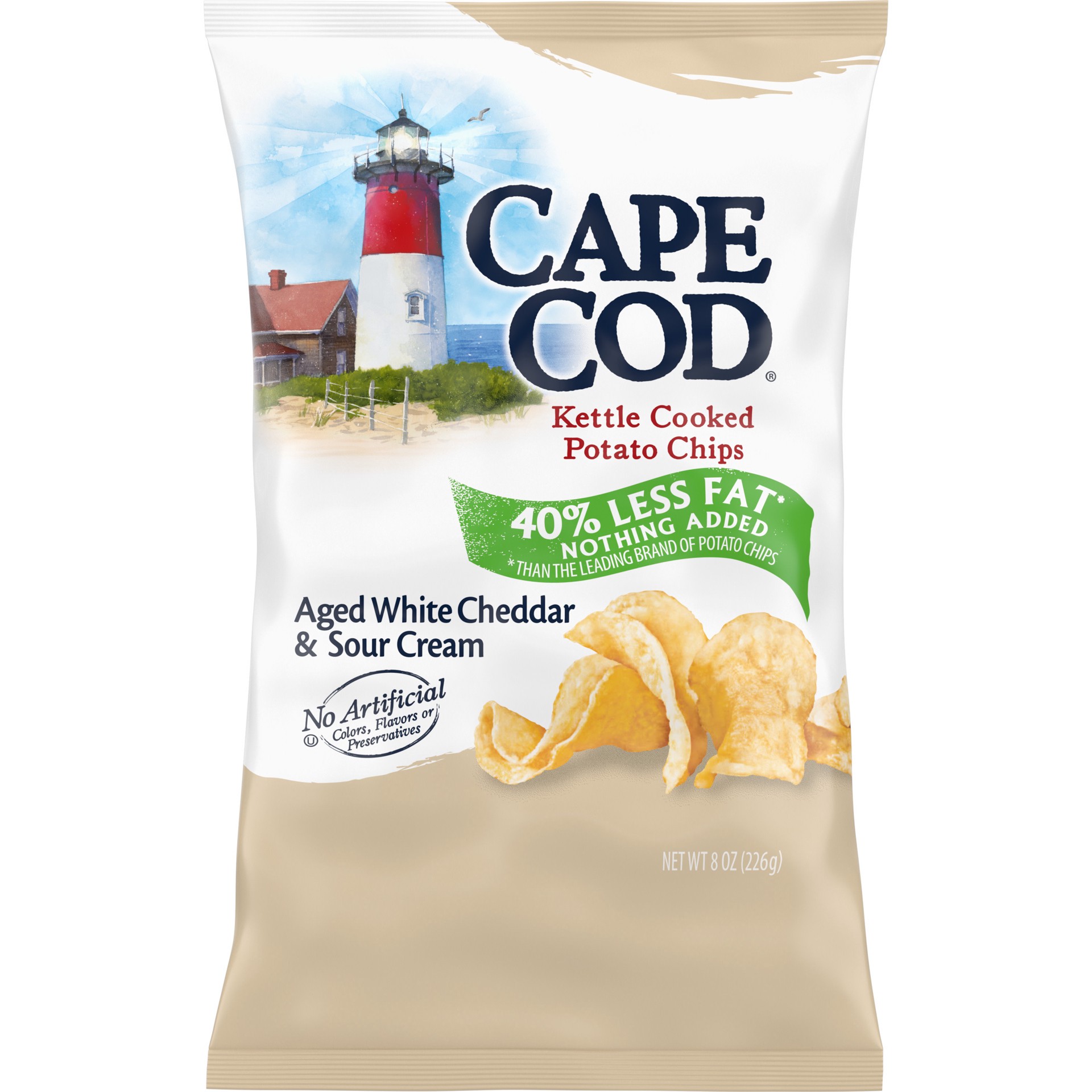 slide 1 of 5, Cape Cod Less Fat White Cheddar and Sour Cream Kettle Cooked Potato Chips, 8 oz