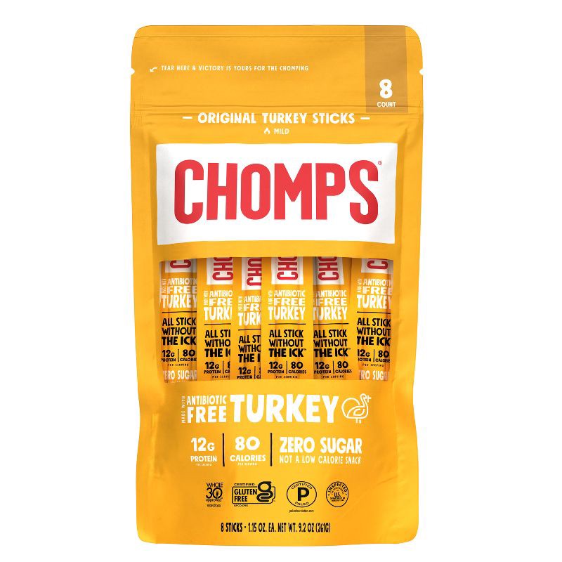 slide 1 of 8, Chomps Snack Sticks Chomps Original Turkey Sticks - 9.2oz/8ct, 9.2 oz, 8 ct