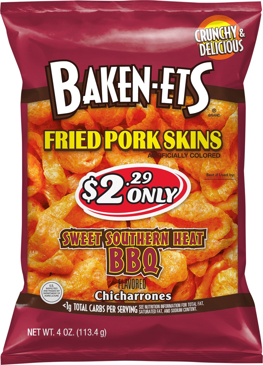 slide 2 of 3, Baken-Ets Chicharrones Fried Pork Skins Sweet Southern Heat BBQ Flavored 4 Oz, 4 oz
