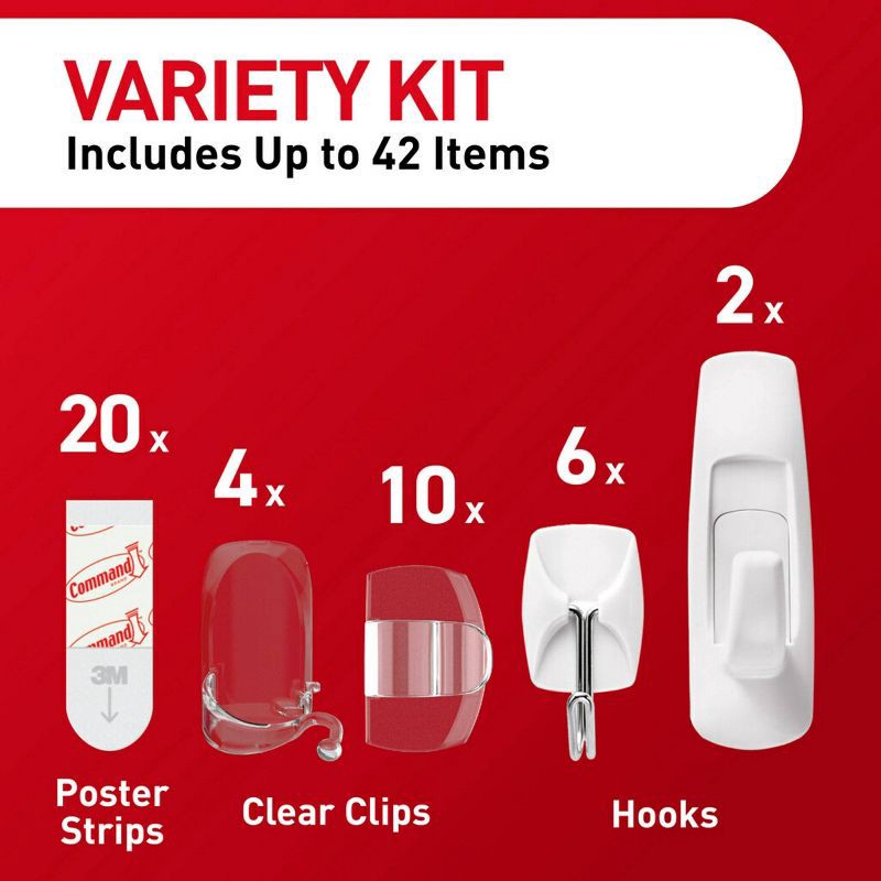 slide 3 of 14, Command College Dorm Kit: Adhesive Hooks & Hangers, 42-Piece Set, Plastic, White, 1 ct