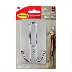 Command XL Triple Hook - Satin Nickel: Heavy Duty Adhesive Towel Holder, Plastic, 6.7" Height, 1 Pack