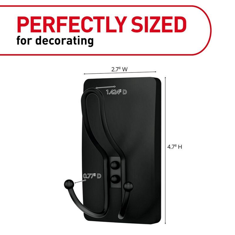 slide 5 of 9, Command Extra Large Matte Black Triple Hook: Heavy Duty Adhesive Wreath Hanger, Plastic, 6.75" Height, 1 Pack, 1 ct