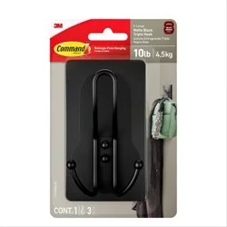Command Extra Large Matte Black Triple Hook: Heavy Duty Adhesive Wreath Hanger, Plastic, 6.75" Height, 1 Pack