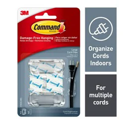Command Clear Large Cord Clips: Adhesive Hooks for Cable Management, Cord Holder, Extension Cord Clips, 2 Pack