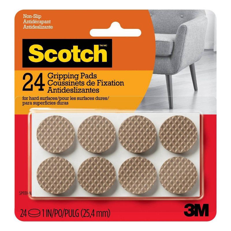 slide 1 of 9, Scotch 24pk 1" Gripping Pads Light Brown: Anti Scratch Felt Floor Protectors for Chairs, Anti Skid Chair Pads, 24 ct