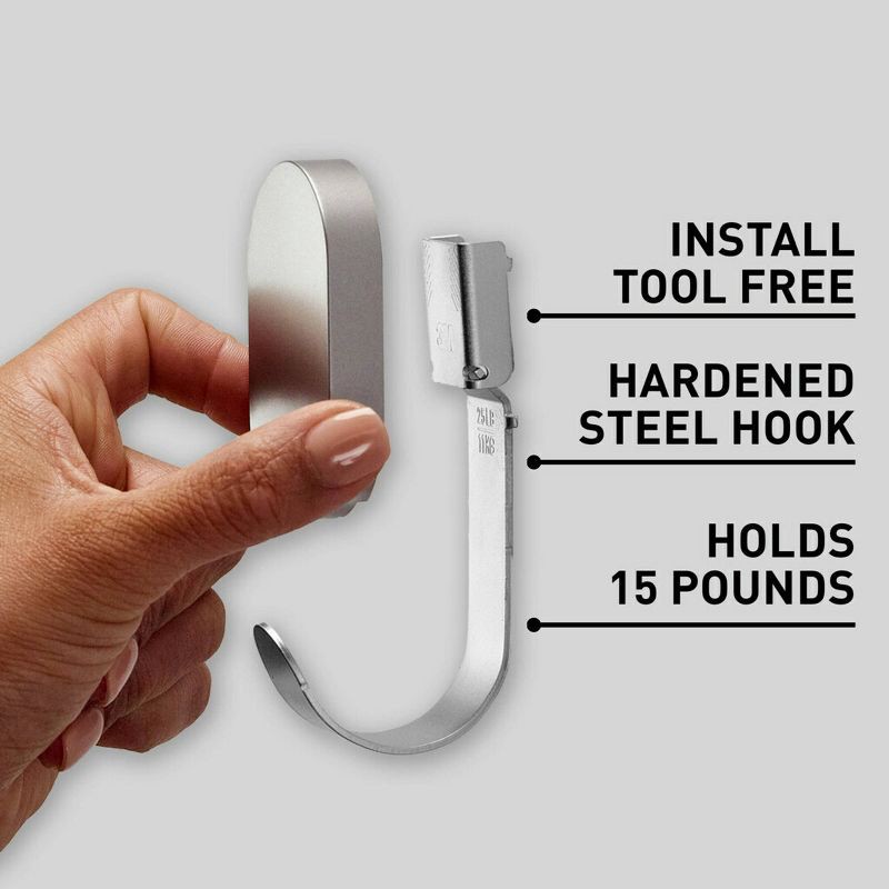 slide 6 of 14, 3M Claw 25lb Hanging Hook Silver: Steel Adhesive Hook, 1 Pack, White, 6.7" Height, 4.3" Width, 1.1" Length, 25 lb, 1 ct
