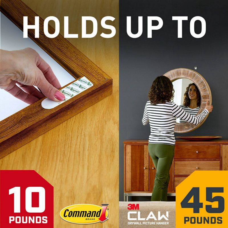slide 9 of 10, Command and CLAW Picture Hanging Bundle, 3 45lb Hangers, 3 Markers and 10 Command 10lb Medium Picture Hanging Strips, 45 lb, 10 lb