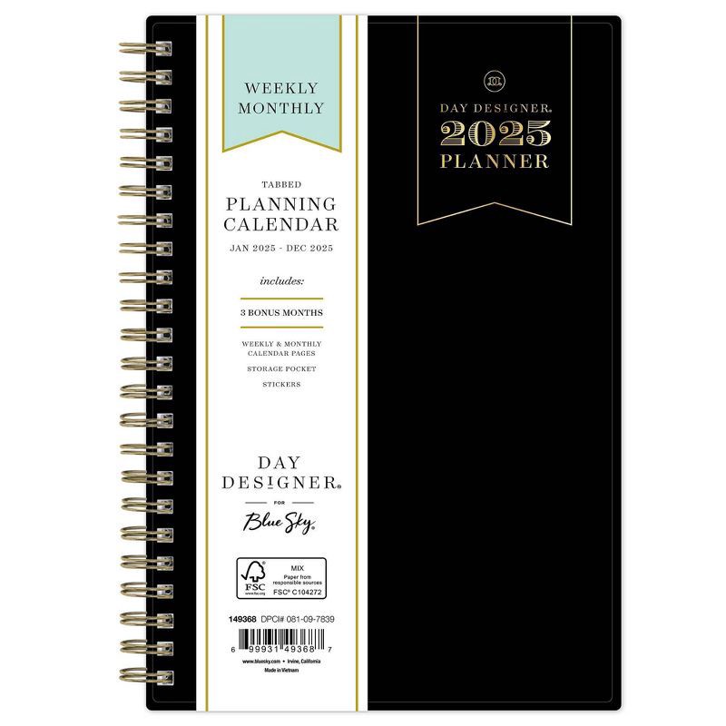slide 4 of 14, Day Designer 2025 Weekly/Monthly Planner 8.15"x5.91" Wirebound Black: Adult Stationery, Tabs, Paper 5x8, January-December, 1 ct
