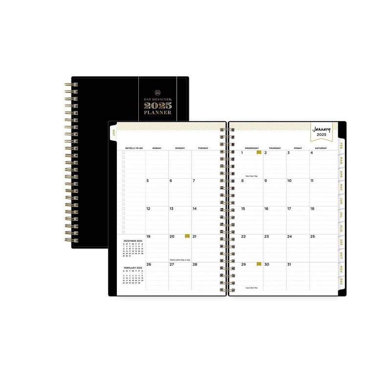 slide 6 of 14, Day Designer 2025 Weekly/Monthly Planner 8.15"x5.91" Wirebound Black: Adult Stationery, Tabs, Paper 5x8, January-December, 1 ct