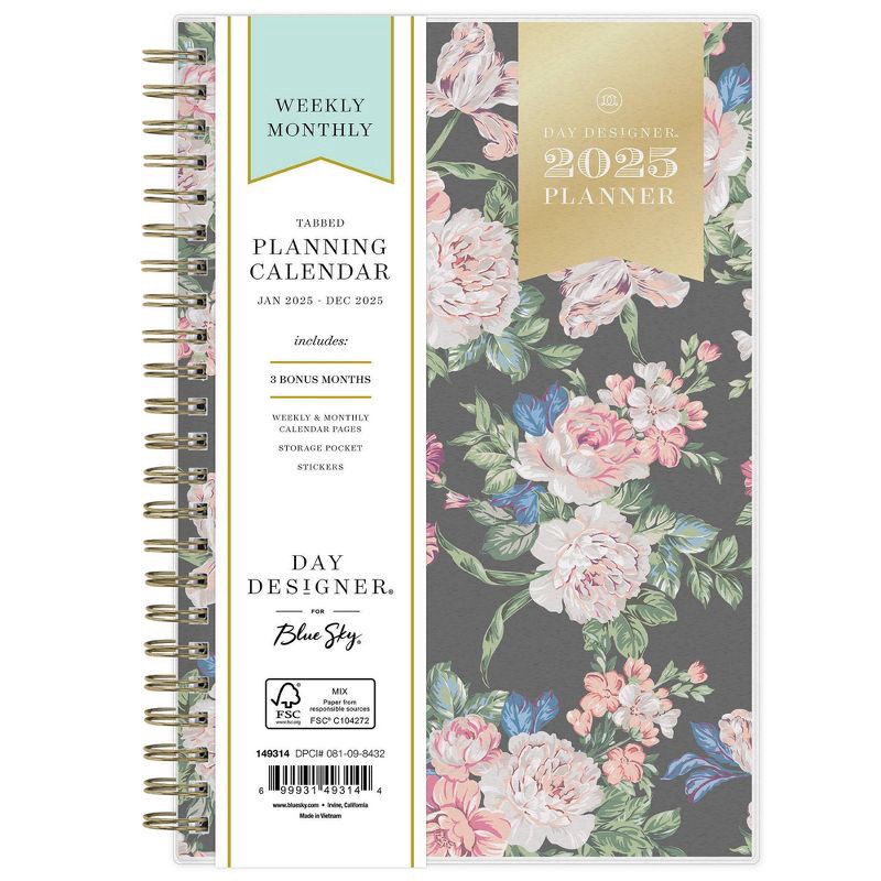 slide 3 of 15, Day Designer 2025 Weekly/Monthly Planner 8.15"x5.91" Wirebound Rose Garden: Adult Agenda, Tabs, Paper, January-December, 1 ct