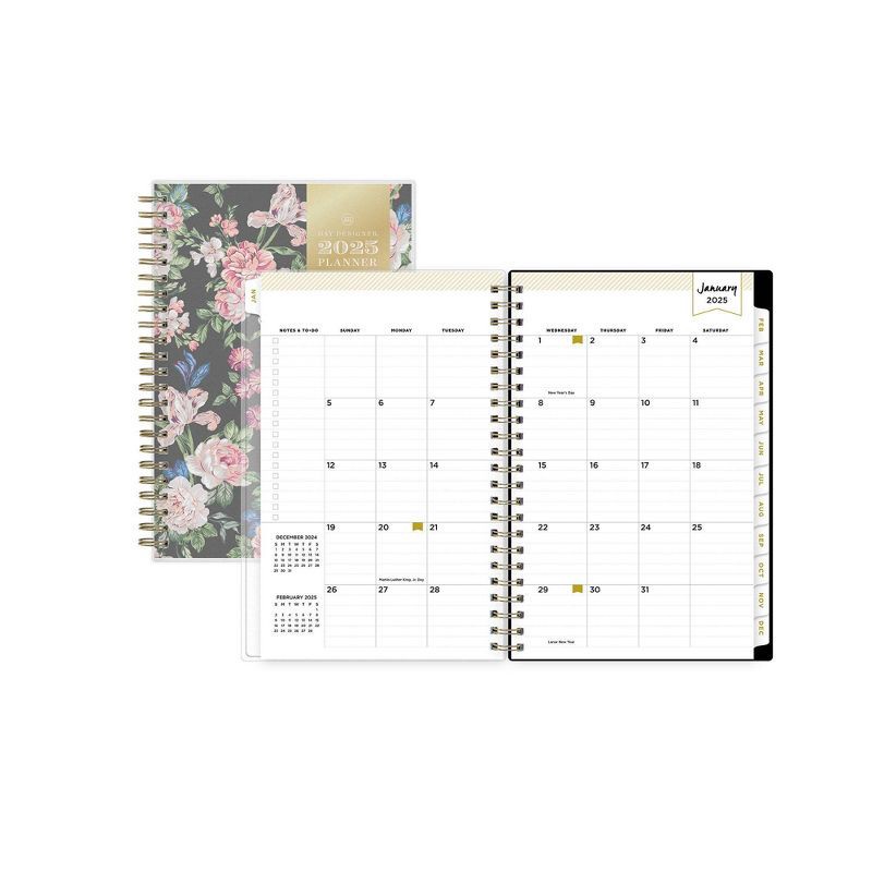 slide 4 of 15, Day Designer 2025 Weekly/Monthly Planner 8.15"x5.91" Wirebound Rose Garden: Adult Agenda, Tabs, Paper, January-December, 1 ct