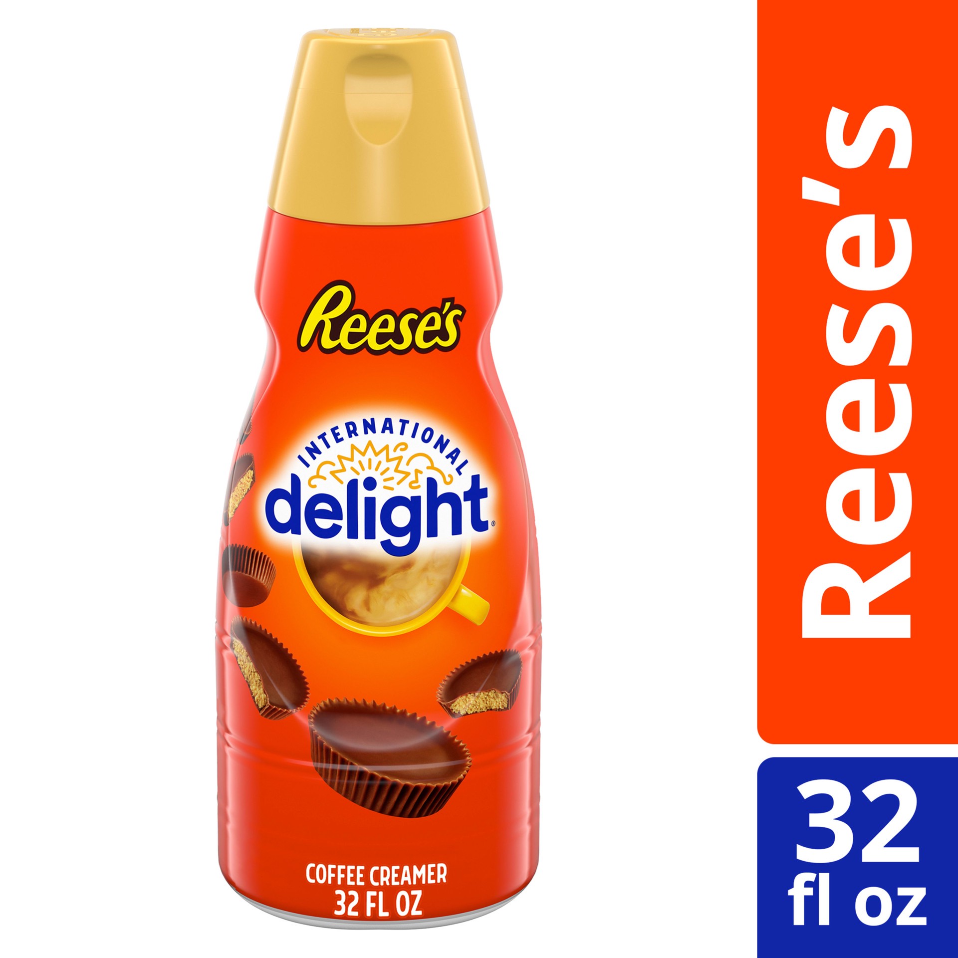 slide 1 of 9, International Delight Coffee Creamer, REESE''S Peanut Butter Cup, Refrigerated Flavored Creamer, 32 FL OZ Bottle, 32 fl oz