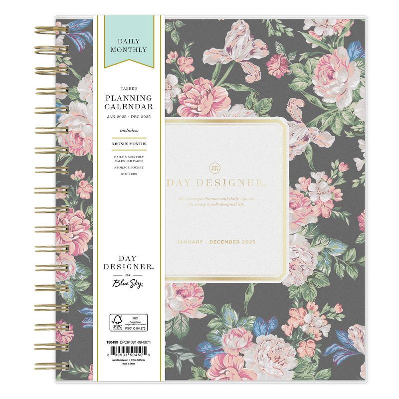 slide 10 of 15, Day Designer 2025 Daily/Monthly Planner 10.16"x9.49" Wirebound Rose Garden: Adult Stationery, Tabs, 8x10, January-December, 1 ct