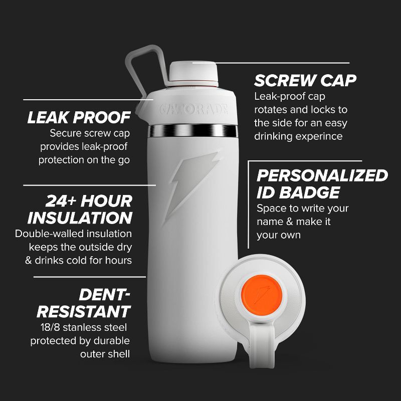 slide 2 of 8, Gatorade 22oz Stainless Steel Twist Cap Water Bottle - Gray, 22 oz