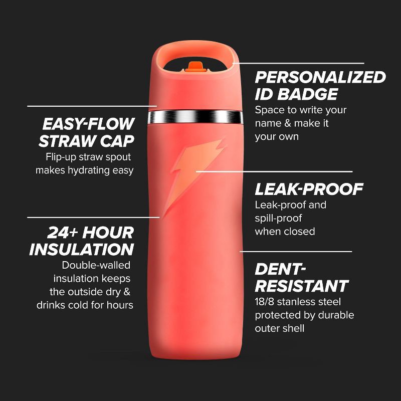 slide 2 of 8, Gatorade 22oz Stainless Steel Water Bottle with Straw - Blue: Portable Drinkware, Light Blue, 22 oz