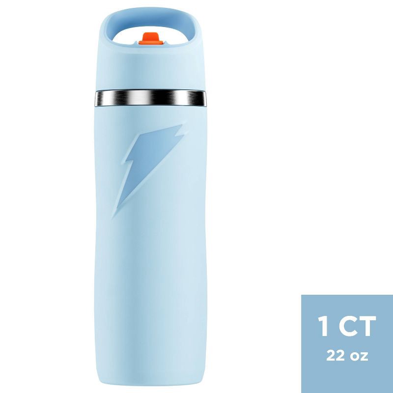 slide 1 of 8, Gatorade 22oz Stainless Steel Water Bottle with Straw - Blue: Portable Drinkware, Light Blue, 22 oz