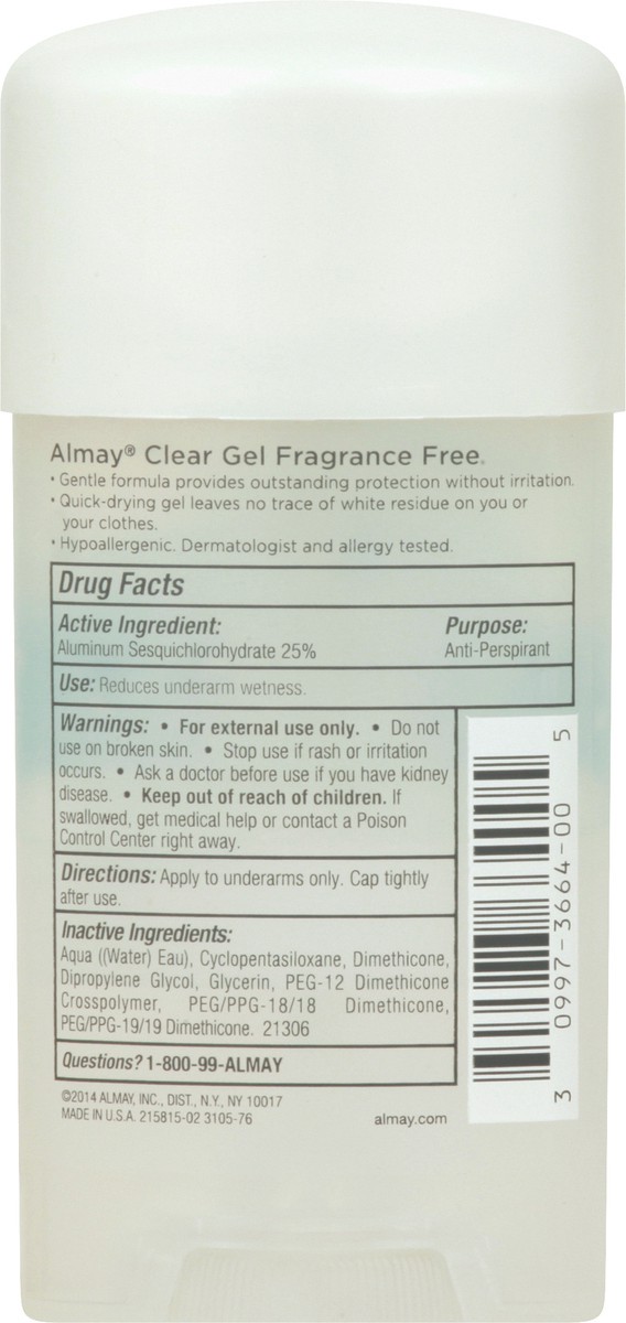 slide 5 of 9, Almay Sensitive Skin Fragrance Free Clear Gel Deodorant, 2.25 oz