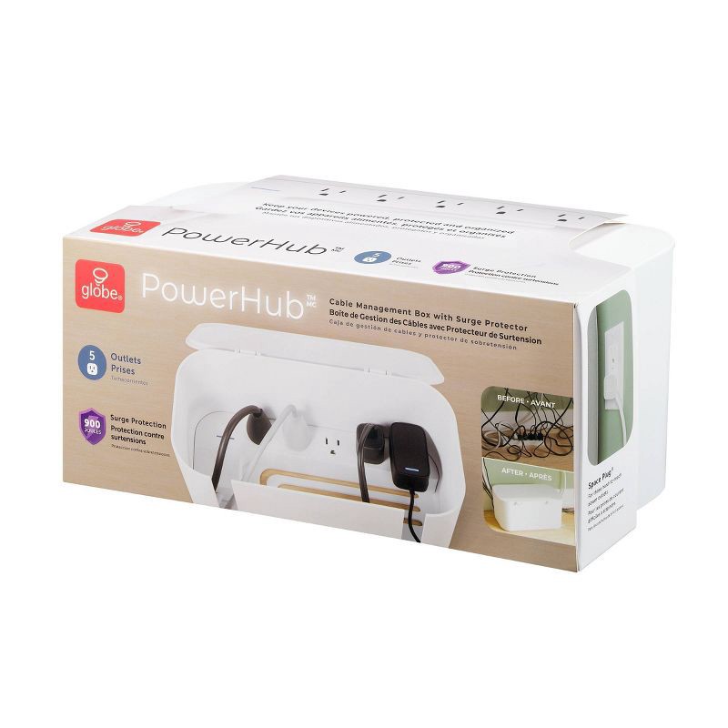 slide 2 of 11, Globe Electric Cord Management Box White: Cable Organizer & Cord Hider, 5" H x 10.94" D x 5.77" W, 1 ct
