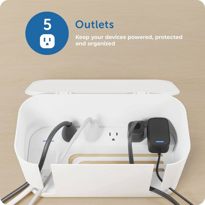 slide 4 of 11, Globe Electric Cord Management Box White: Cable Organizer & Cord Hider, 5" H x 10.94" D x 5.77" W, 1 ct