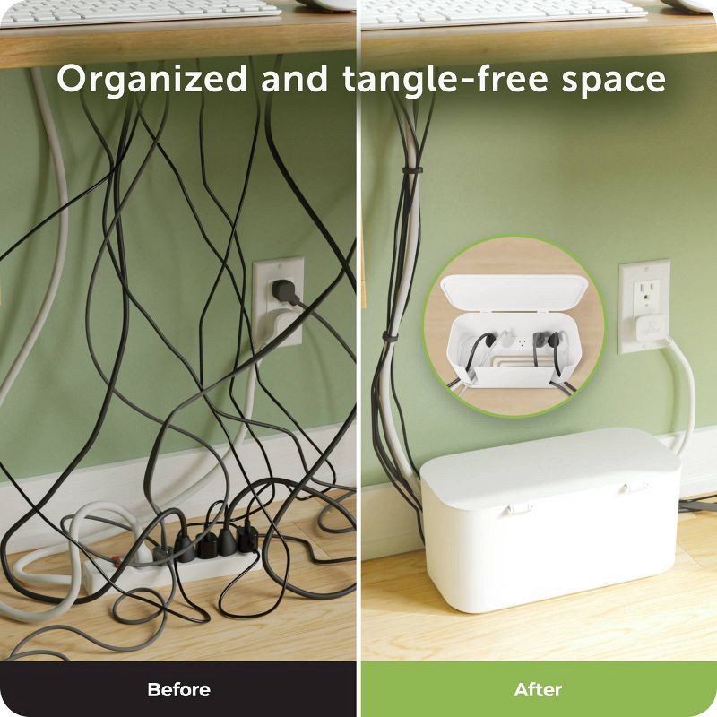 slide 6 of 11, Globe Electric Cord Management Box White: Cable Organizer & Cord Hider, 5" H x 10.94" D x 5.77" W, 1 ct