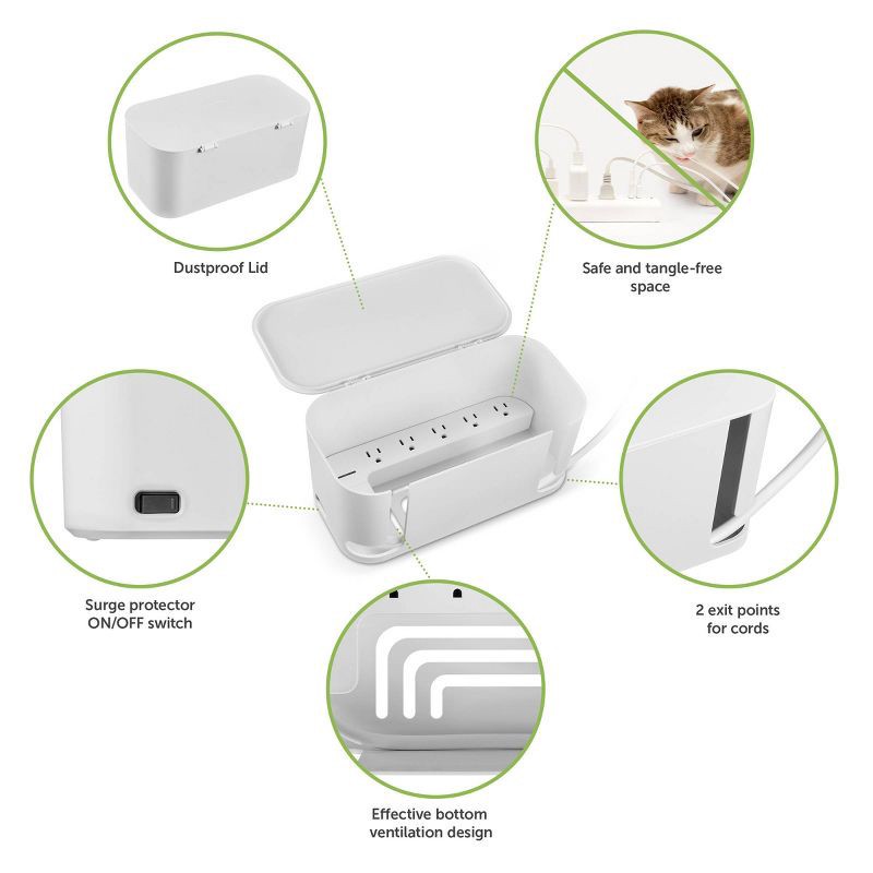 slide 9 of 11, Globe Electric Cord Management Box White: Cable Organizer & Cord Hider, 5" H x 10.94" D x 5.77" W, 1 ct