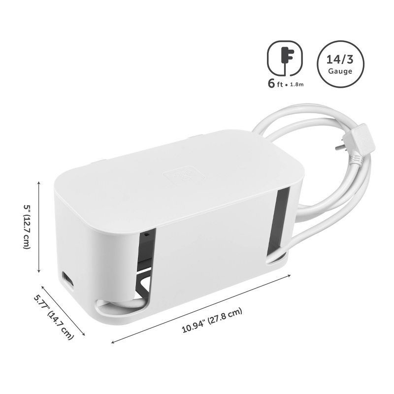 slide 11 of 11, Globe Electric Cord Management Box White: Cable Organizer & Cord Hider, 5" H x 10.94" D x 5.77" W, 1 ct