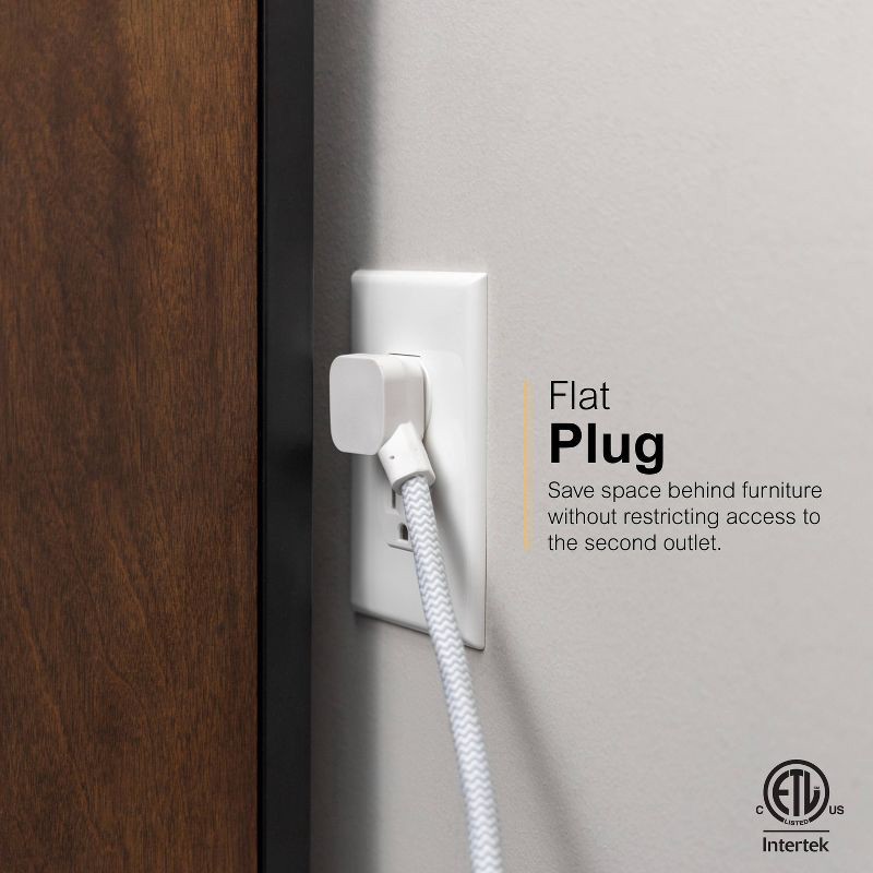 slide 3 of 12, General Electric GE 9-Outlet Surge Protector 2480J 6' Braided Cord White: Extension Cord, Outlet Extender, Multiple Plug-in Outlets, 1 ct