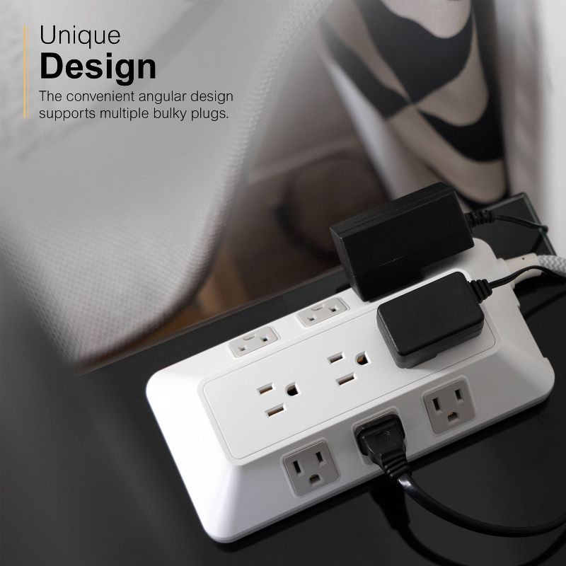 slide 4 of 12, General Electric GE 9-Outlet Surge Protector 2480J 6' Braided Cord White: Extension Cord, Outlet Extender, Multiple Plug-in Outlets, 1 ct