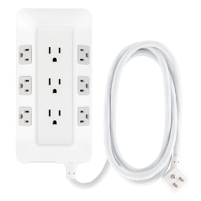 slide 1 of 12, General Electric GE 9-Outlet Surge Protector 2480J 6' Braided Cord White: Extension Cord, Outlet Extender, Multiple Plug-in Outlets, 1 ct