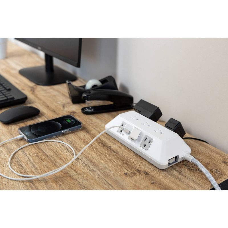 slide 10 of 12, General Electric GE 9-Outlet Surge Protector 2480J 6' Braided Cord White: Extension Cord, Outlet Extender, Multiple Plug-in Outlets, 1 ct