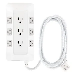 General Electric GE 9-Outlet Surge Protector 2480J 6' Braided Cord White: Extension Cord, Outlet Extender, Multiple Plug-in Outlets