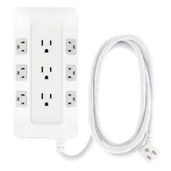 General Electric GE 9-Outlet Surge Protector 2480J 6' Braided Cord White: Extension Cord, Outlet Extender, Multiple Plug-in Outlets