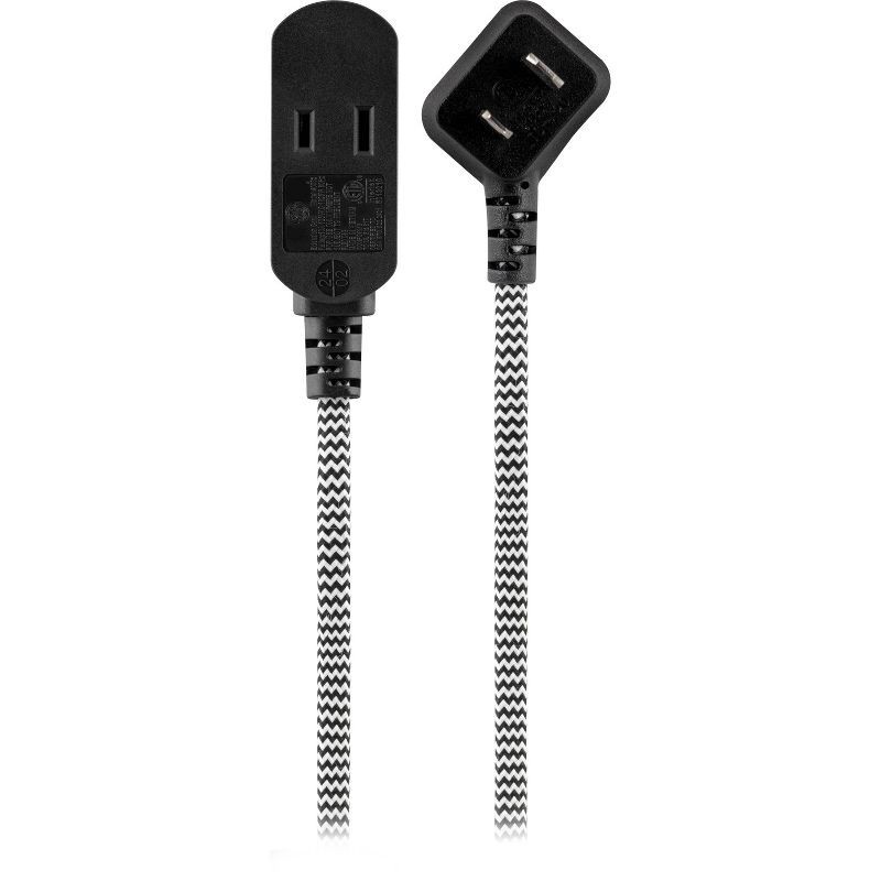slide 2 of 8, General Electric GE 3-Outlet Polarized Extension Cord 15' Braided Black/Gray: Indoor Flat Long Extention Cord, 16 AWG, 13 Amps, 1 ct