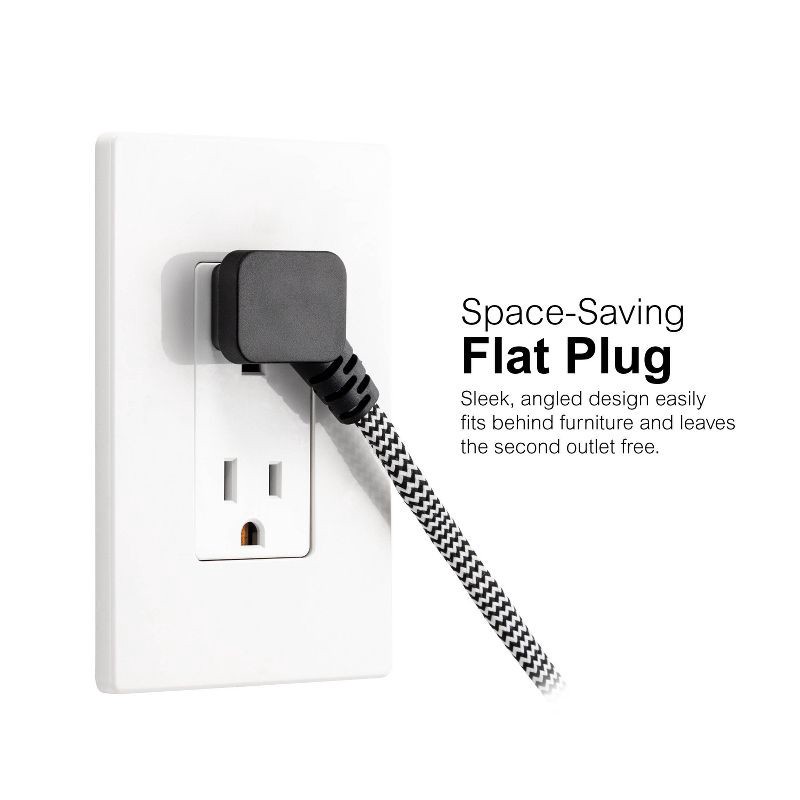 slide 3 of 8, General Electric GE 3-Outlet Polarized Extension Cord 15' Braided Black/Gray: Indoor Flat Long Extention Cord, 16 AWG, 13 Amps, 1 ct