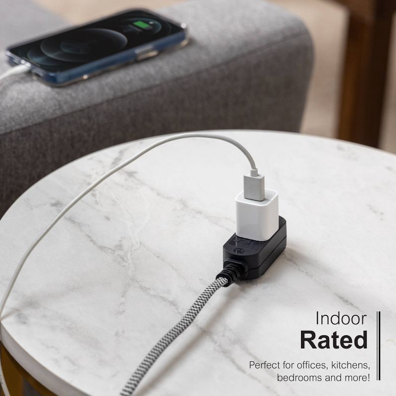 slide 5 of 8, General Electric GE 3-Outlet Polarized Extension Cord 15' Braided Black/Gray: Indoor Flat Long Extention Cord, 16 AWG, 13 Amps, 1 ct