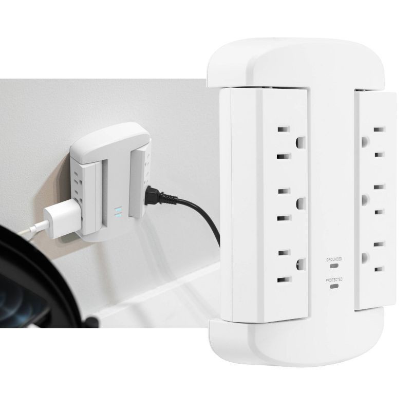 slide 2 of 10, General Electric GE 6-Outlet Swivel Surge Tap 980J White: Multi Plug Extender, Wall Plug, Lifetime Warranty, 980 Joules, 1 ct