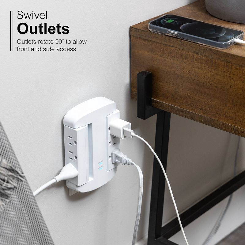 slide 5 of 10, General Electric GE 6-Outlet Swivel Surge Tap 980J White: Multi Plug Extender, Wall Plug, Lifetime Warranty, 980 Joules, 1 ct