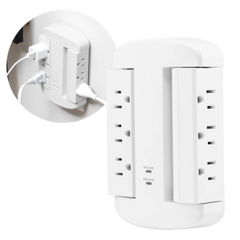 slide 1 of 10, General Electric GE 6-Outlet Swivel Surge Tap 980J White: Multi Plug Extender, Wall Plug, Lifetime Warranty, 980 Joules, 1 ct