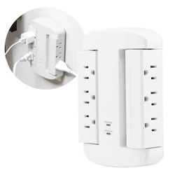 General Electric GE 6-Outlet Swivel Surge Tap 980J White: Multi Plug Extender, Wall Plug, Lifetime Warranty, 980 Joules