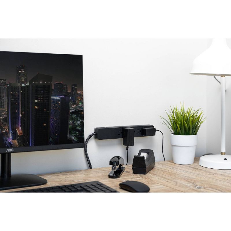 slide 7 of 13, General Electric GE 6-Outlet Surge Protector 1560J 10' Braided Cord Black: Extension Cord & Outlet Extender, 1 ct