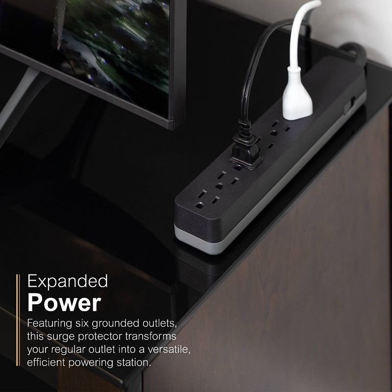 slide 8 of 13, General Electric GE 6-Outlet Surge Protector 1560J 10' Braided Cord Black: Extension Cord & Outlet Extender, 1 ct