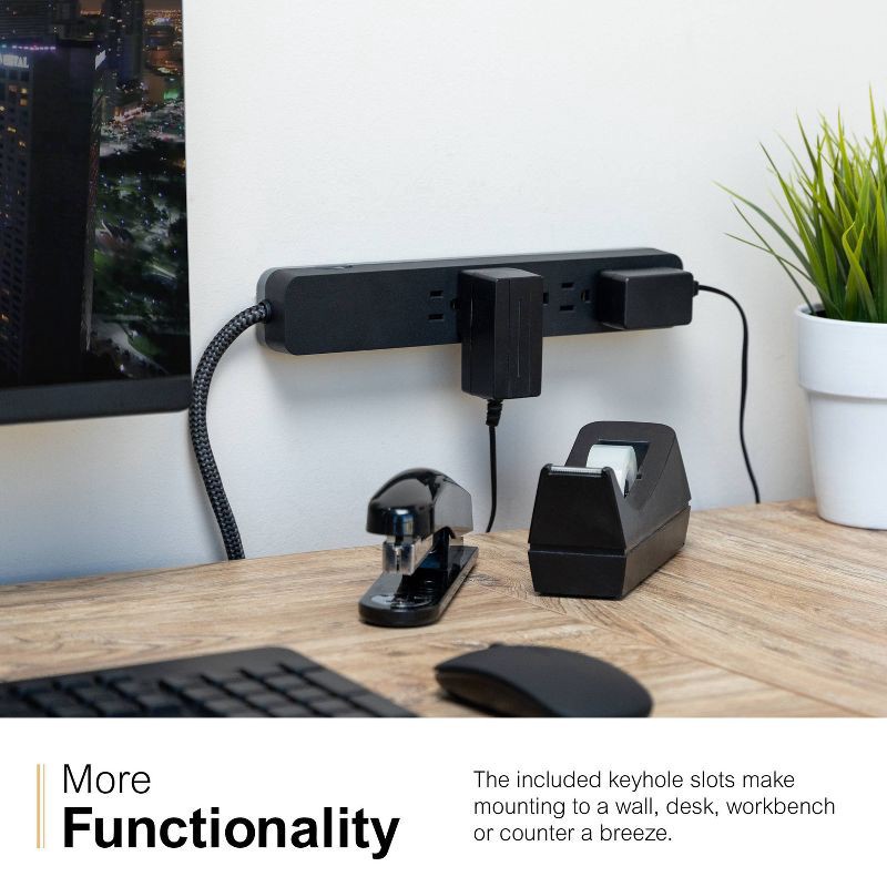 slide 9 of 13, General Electric GE 6-Outlet Surge Protector 1560J 10' Braided Cord Black: Extension Cord & Outlet Extender, 1 ct