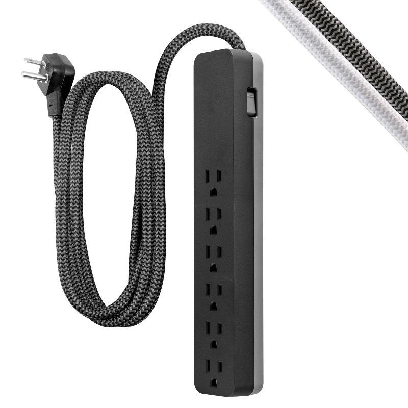 slide 1 of 13, General Electric GE 6-Outlet Surge Protector 1560J 10' Braided Cord Black: Extension Cord & Outlet Extender, 1 ct