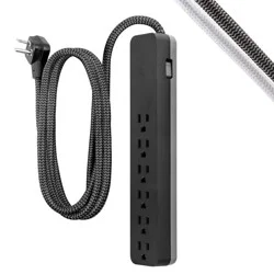 General Electric GE 6-Outlet Surge Protector 1560J 10' Braided Cord Black: Extension Cord & Outlet Extender