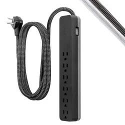 General Electric GE 6-Outlet Surge Protector 1560J 10' Braided Cord Black: Extension Cord & Outlet Extender