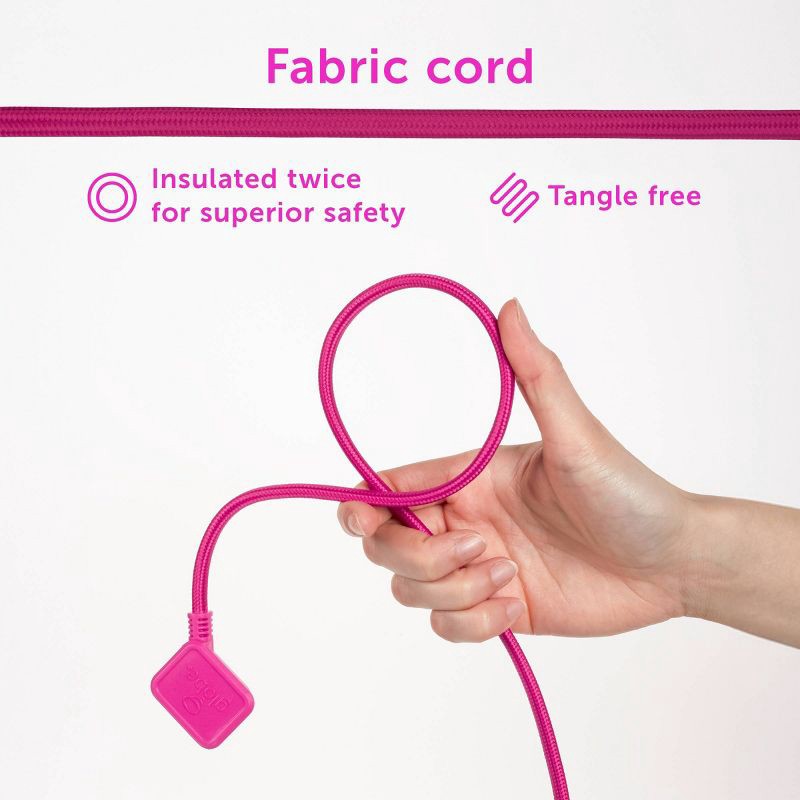 slide 5 of 10, Globe Electric 9' Fabric Extension Cord with 3 Polarized Outlets, Neon Pink: Indoor Flat Plug, Long 16 AWG, 13 Amp, 1 ct