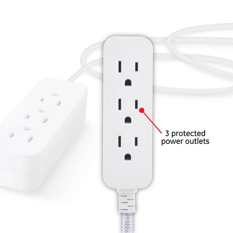 slide 2 of 8, General Electric GE 3-Outlet Grounded Extension Cord 15' Braided Cord Gray/White: Indoor Long Extention Cord, 16 AWG, 13 Amps, 15 ft, 15 ft