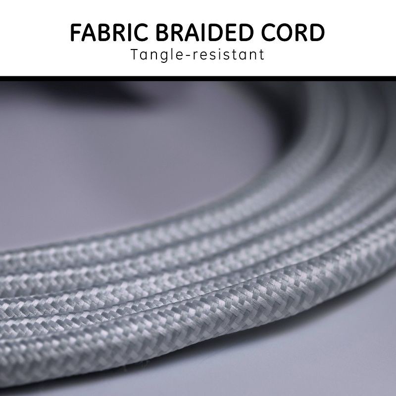 slide 4 of 8, General Electric GE 3-Outlet Grounded Extension Cord 15' Braided Cord Gray/White: Indoor Long Extention Cord, 16 AWG, 13 Amps, 15 ft, 15 ft